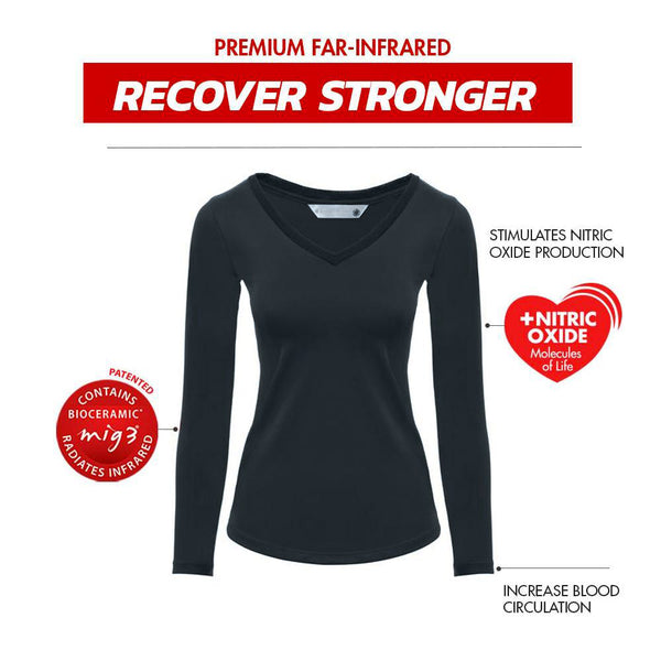 Invel® Therapeutic Recover V Neck Women's Long Sleeve Shirt with Bioceramic MIG3® Far-Infrared Technology - Invel North America
