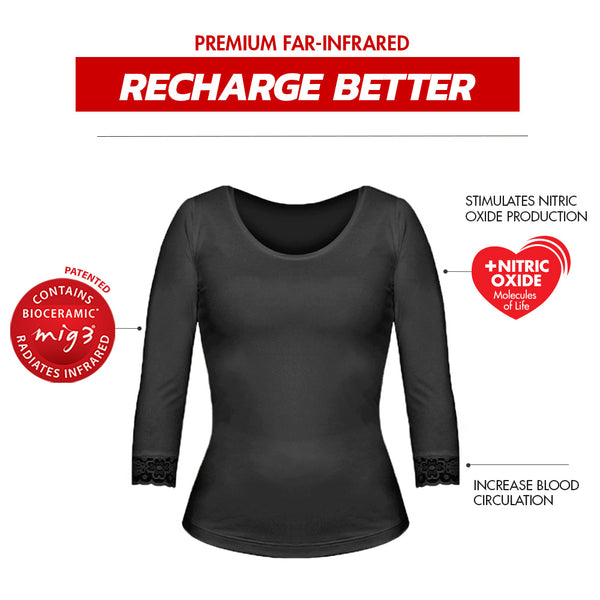Invel® Therapeutic Recharge Lace Women's 3/4 Sleeve Shirt with Bioceramic MIG3® Far-Infrared Technology - Invel North America